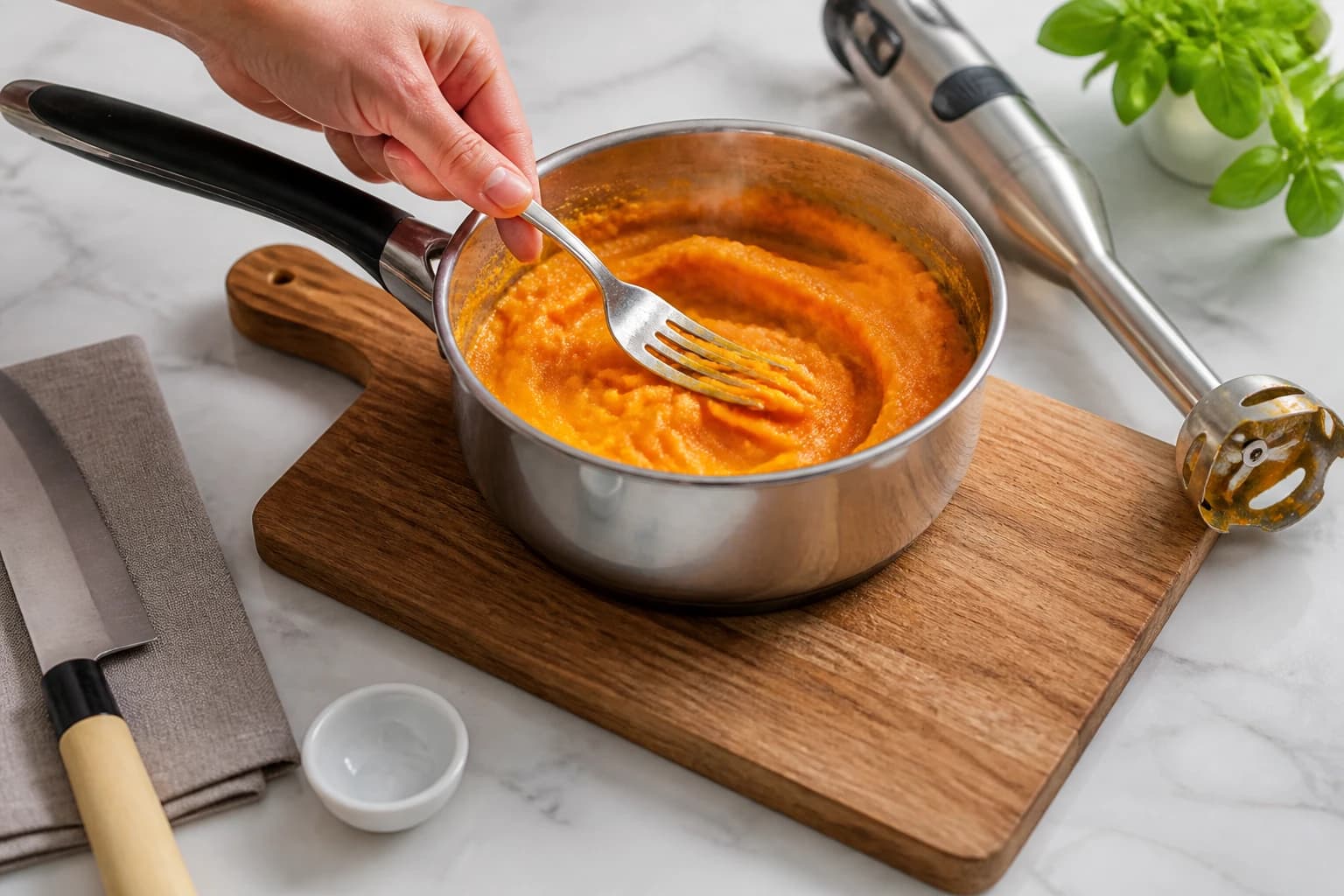 Etape 1 : Préparer la purée de patate douce — Pancakes patate douce sans gluten : 3 ingrédients pour une texture moelleuse