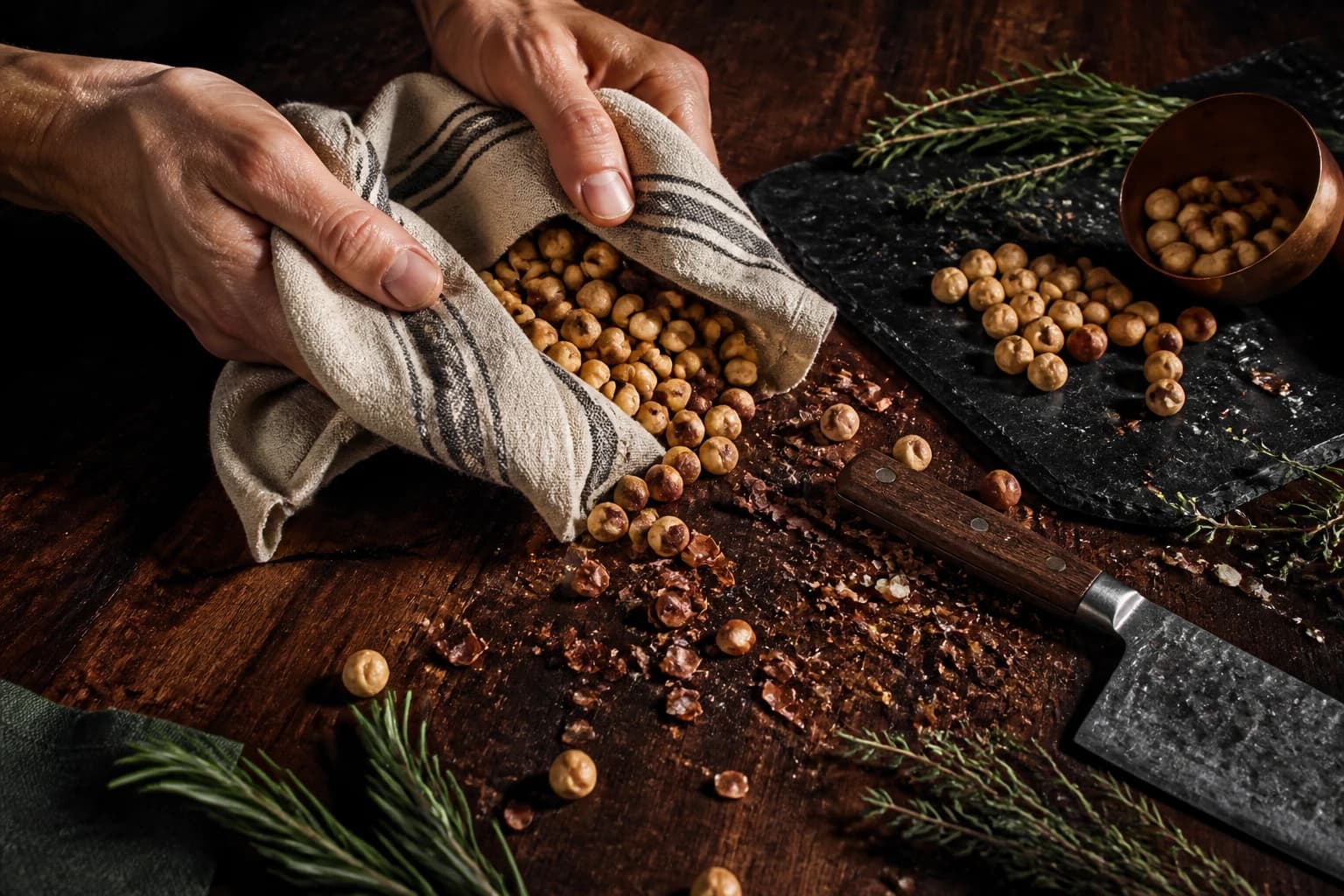 Etape 2 : Émonder les noisettes pour une texture lisse — Pâte à tartiner choco-noisette vegan façon Nutella