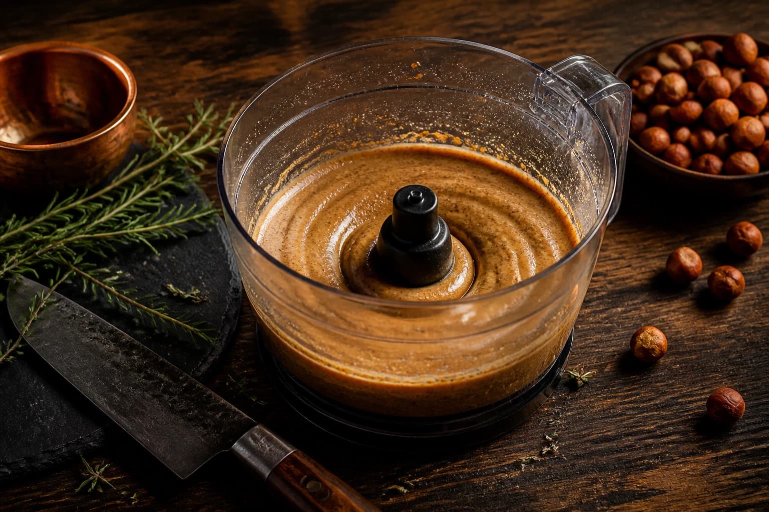 Etape 3 : Mixer les noisettes en purée crémeuse — Pâte à tartiner choco-noisette vegan façon Nutella