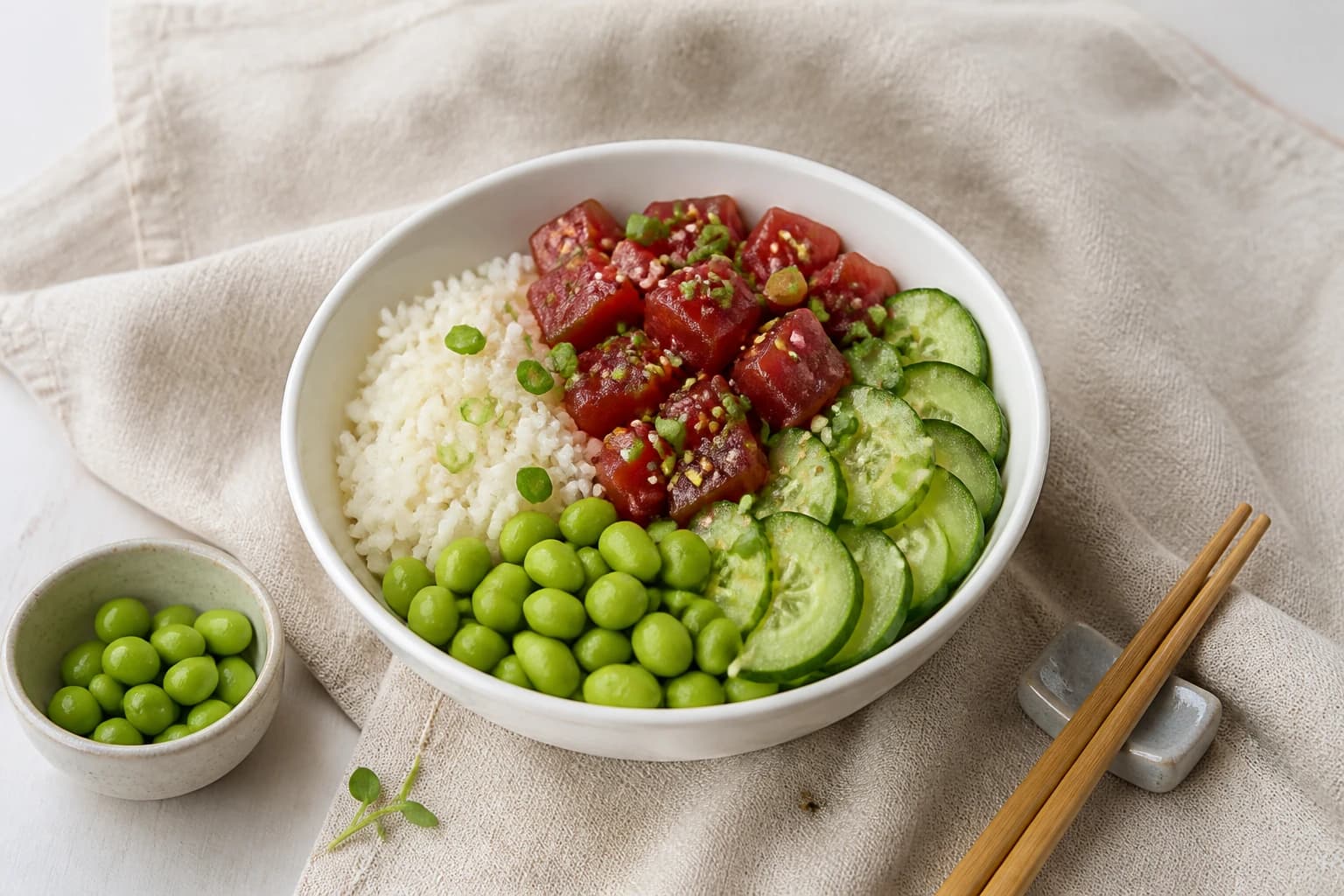 Etape 3 : Préparer les légumes — Poke bowl thon, edamames & concombre