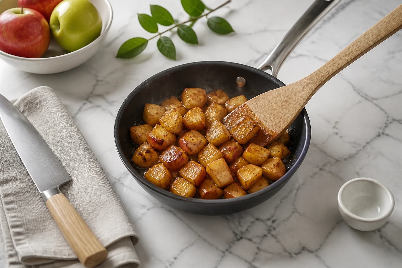 Etape 3 : Préparer les pommes caramélisées — Porridge millet pomme cannelle : 7 bienfaits nutritionnels en 25 min