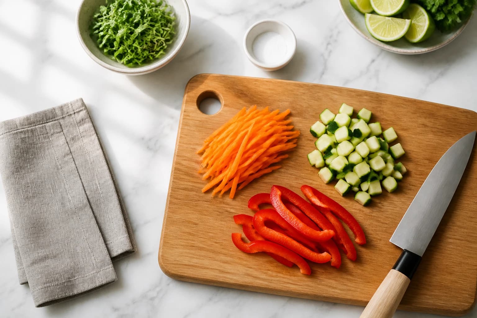 Etape 1 : Préparer les légumes en julienne — Riz sauté au thon et légumes anti-gaspi minceur