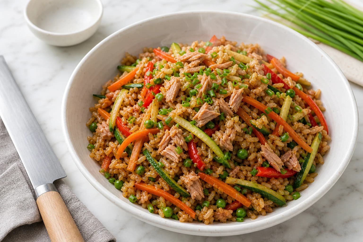 Riz sauté au thon et légumes anti-gaspi minceur