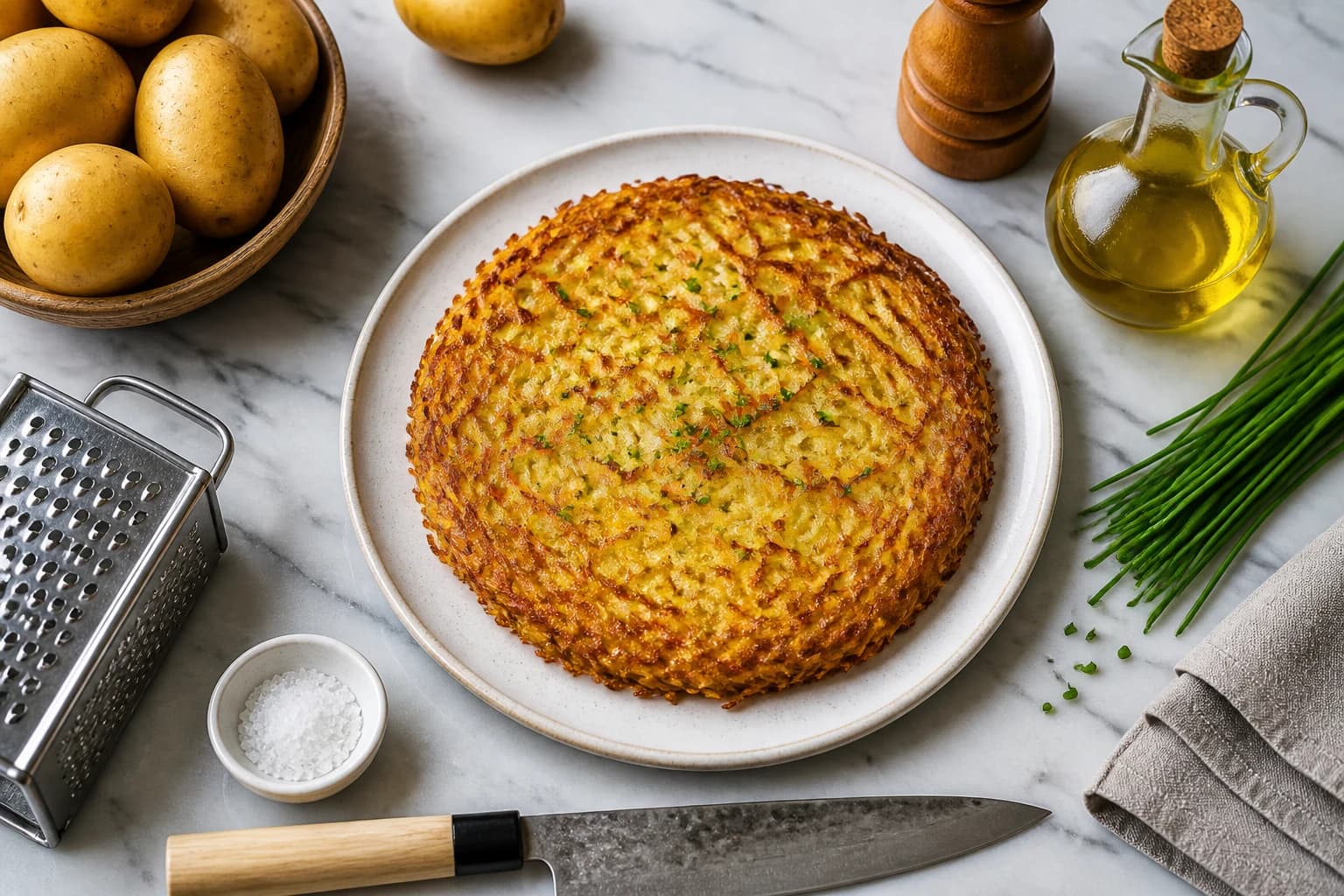 Rösti doré servi avec saumon fumé et crème fraîche sur ardoise