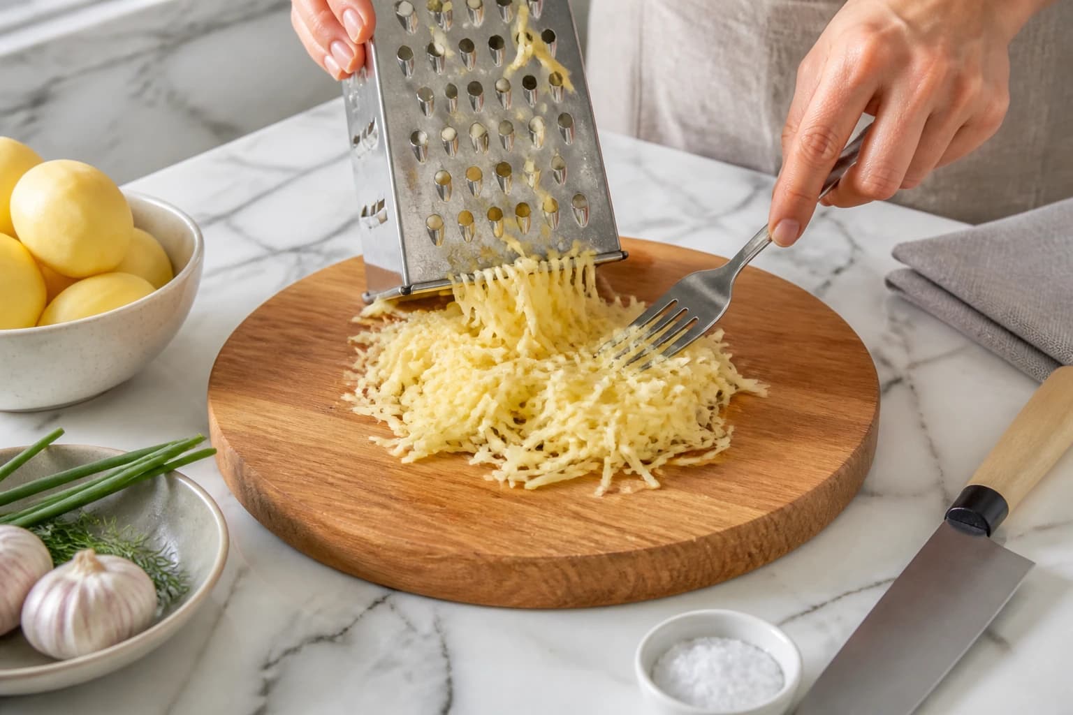 Etape 2 : Râper et assaisonner — Rösti pomme de terre : la recette suisse légère