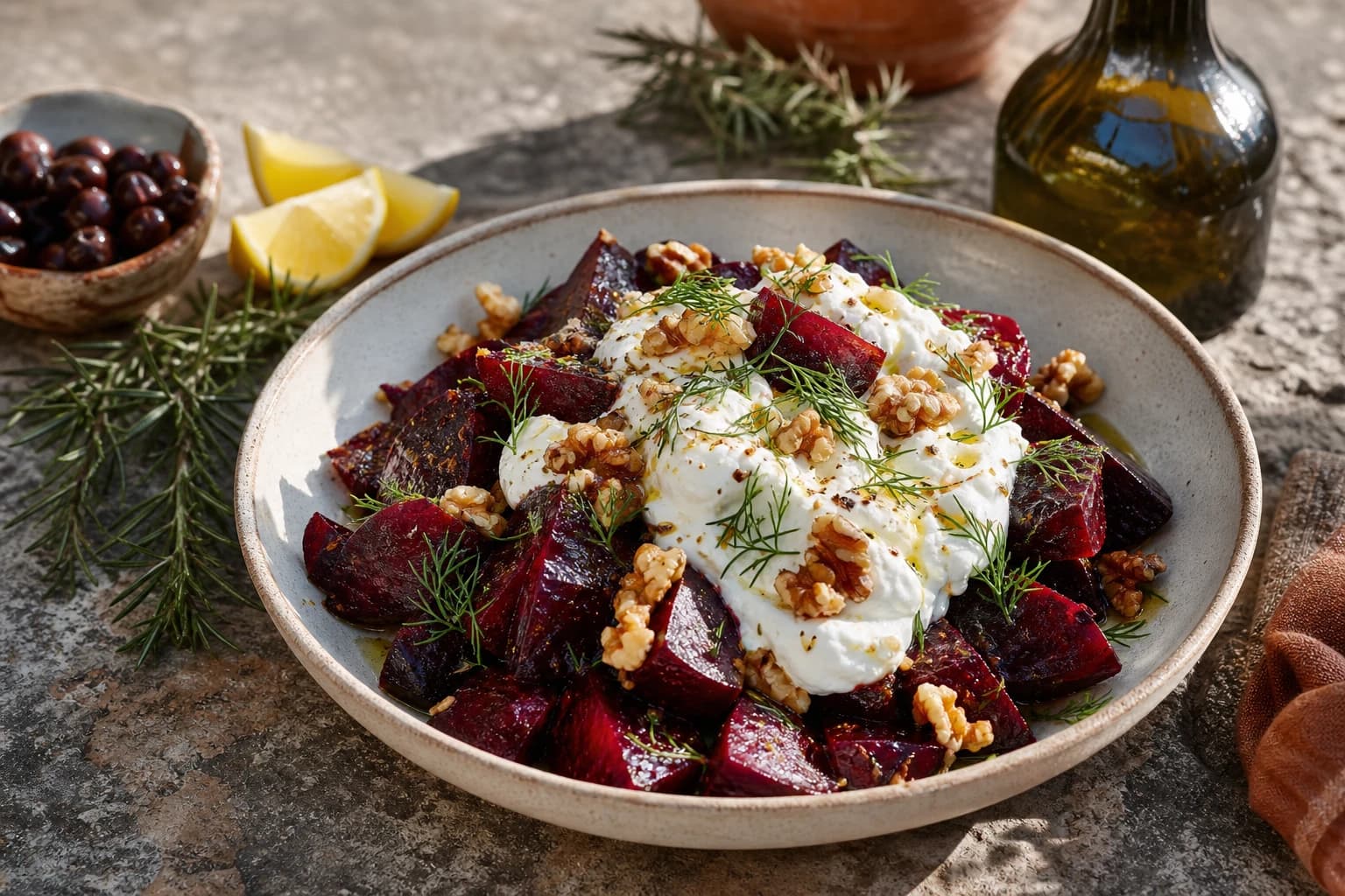 Salade de betterave, yaourt & noix