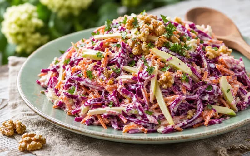 Coleslaw chou rouge, pomme & noix