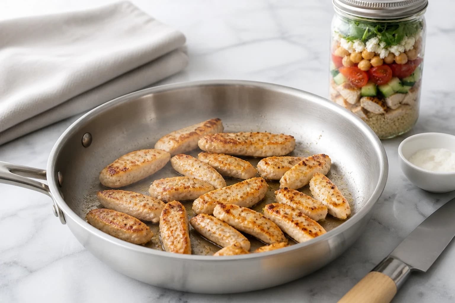 Etape 2 : Saisir le poulet — Salade jar quinoa poulet : 5 couches