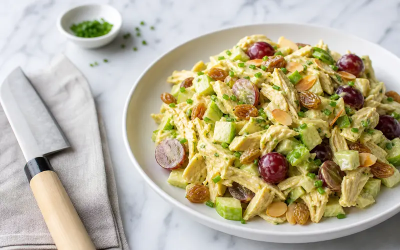 Salade poulet curry, raisins & amandes