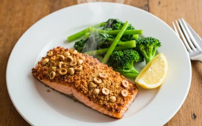 Saumon en croûte de noisettes