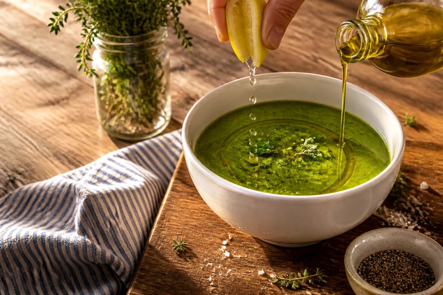Étape 4 : Assaisonner et servir — Soupe détox légumes verts : la recette anti-ballonnements