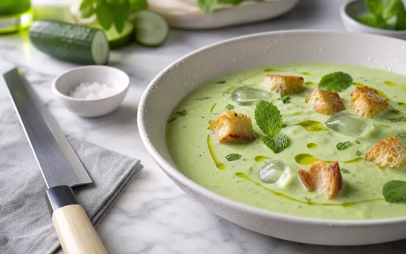 Soupe froide avocat, concombre & menthe