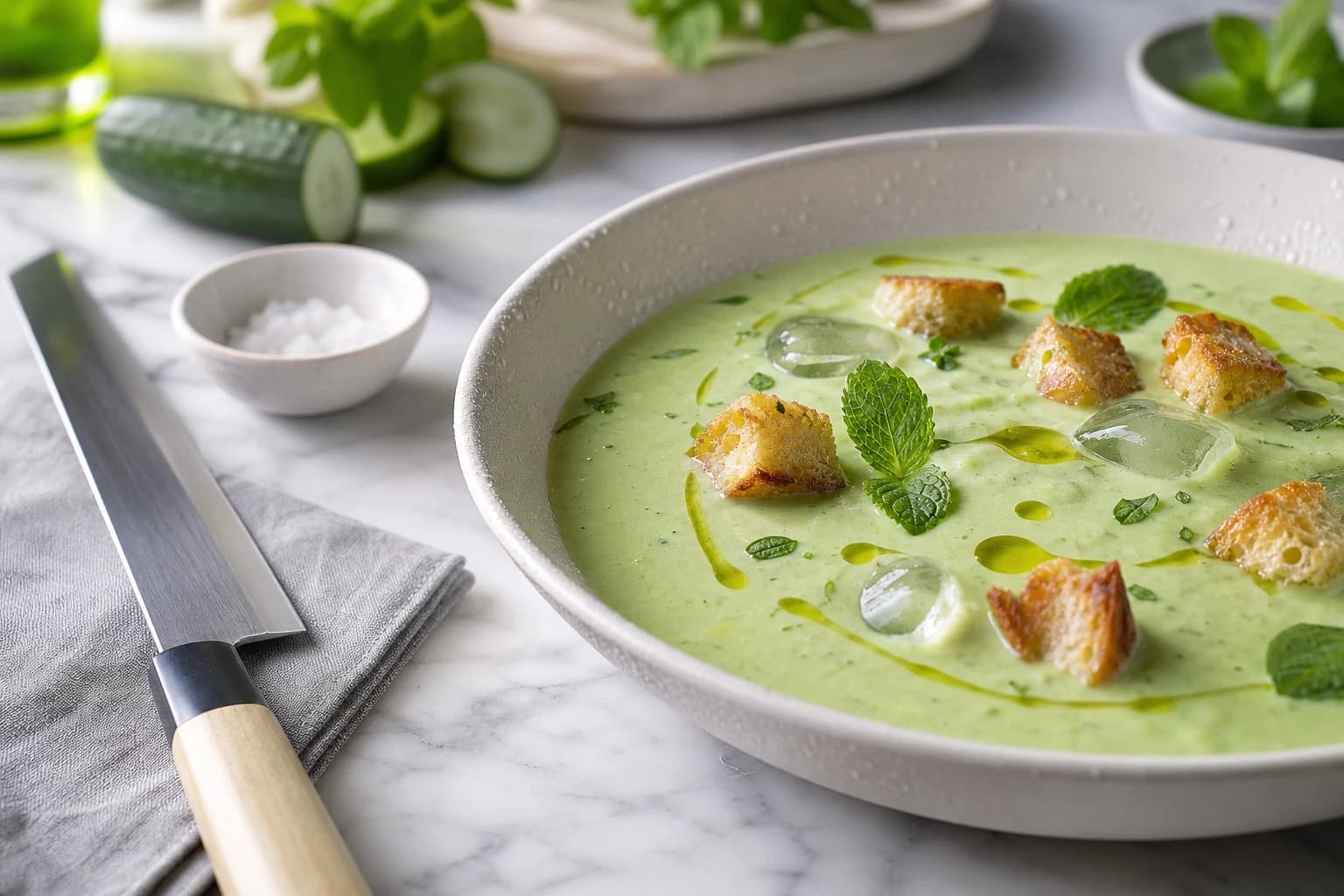 Soupe froide avocat, concombre & menthe