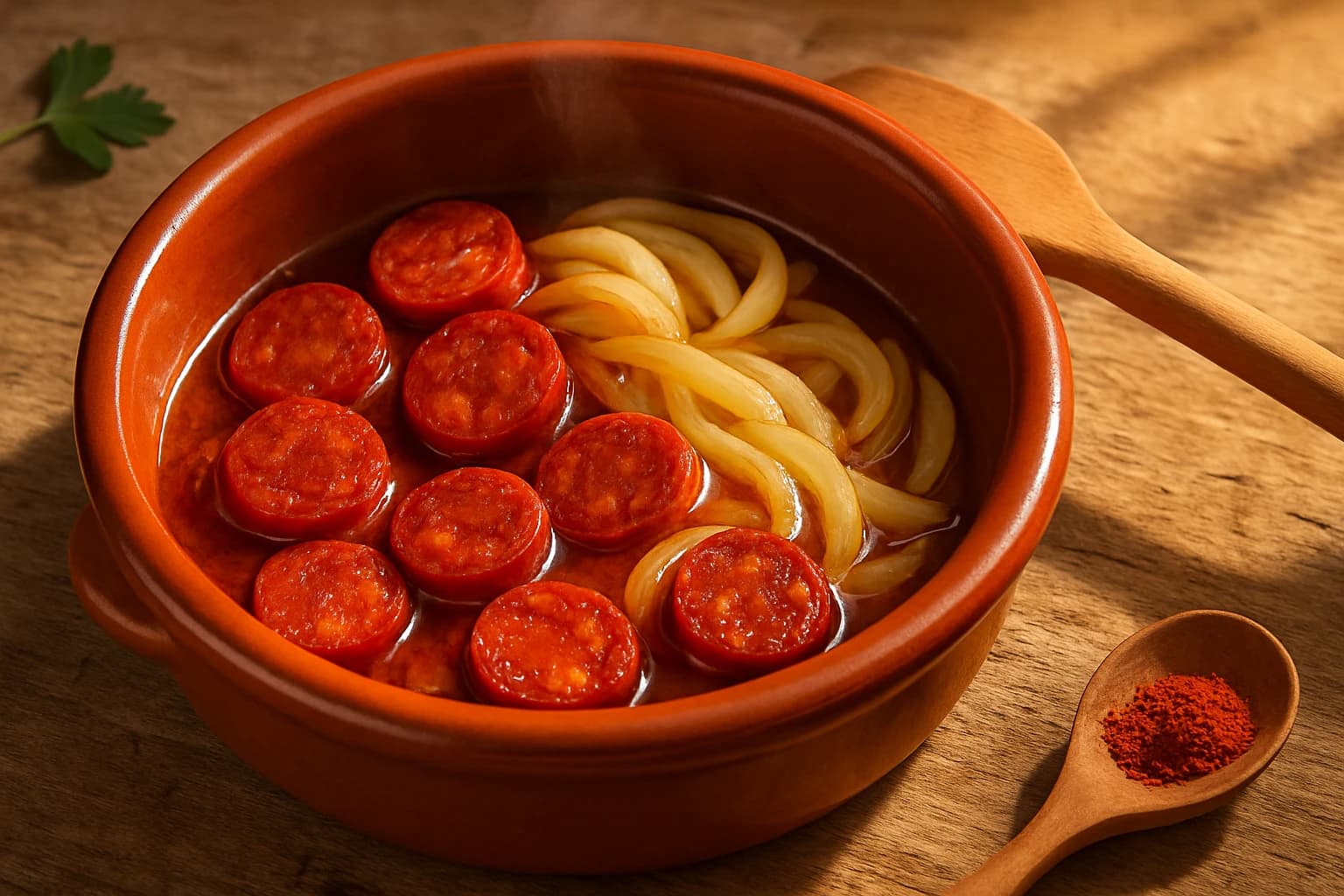 Etape 2 : Faire suer oignon et chorizo — Soupe haricots blancs & chorizo, allégée
