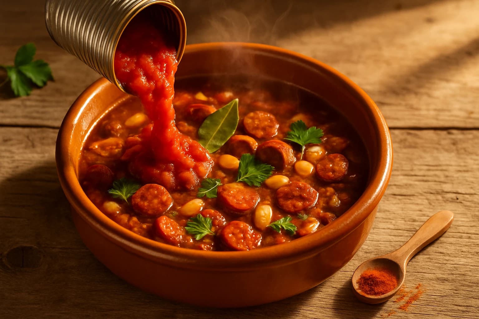 Etape 3 : Mijoter la base tomatée — Soupe haricots blancs & chorizo, allégée