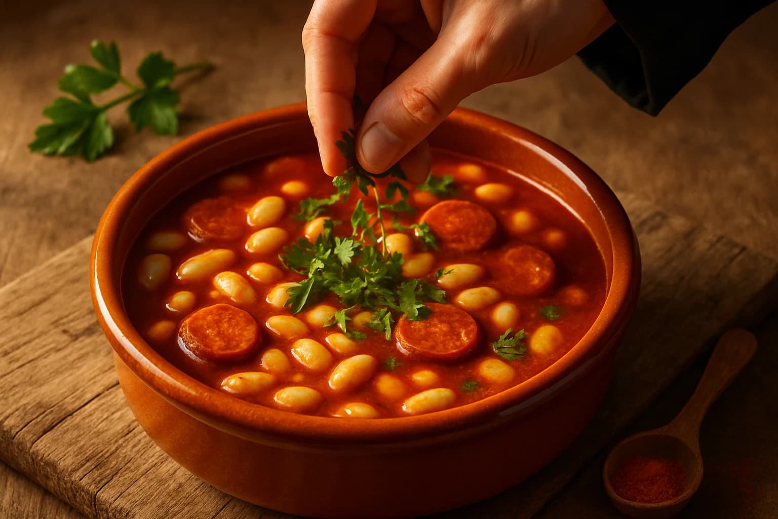Etape 4 : Finir et servir — Soupe haricots blancs & chorizo, allégée