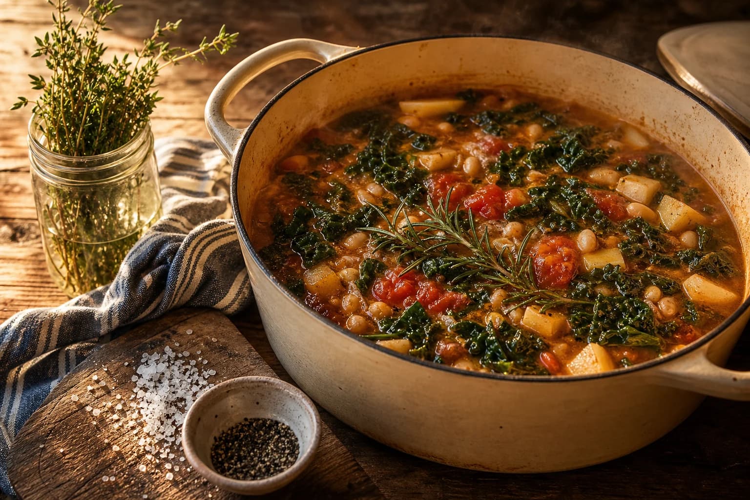 Etape 3 : Mijoter avec les légumes et les haricots — Ribollita toscane au pain rustique