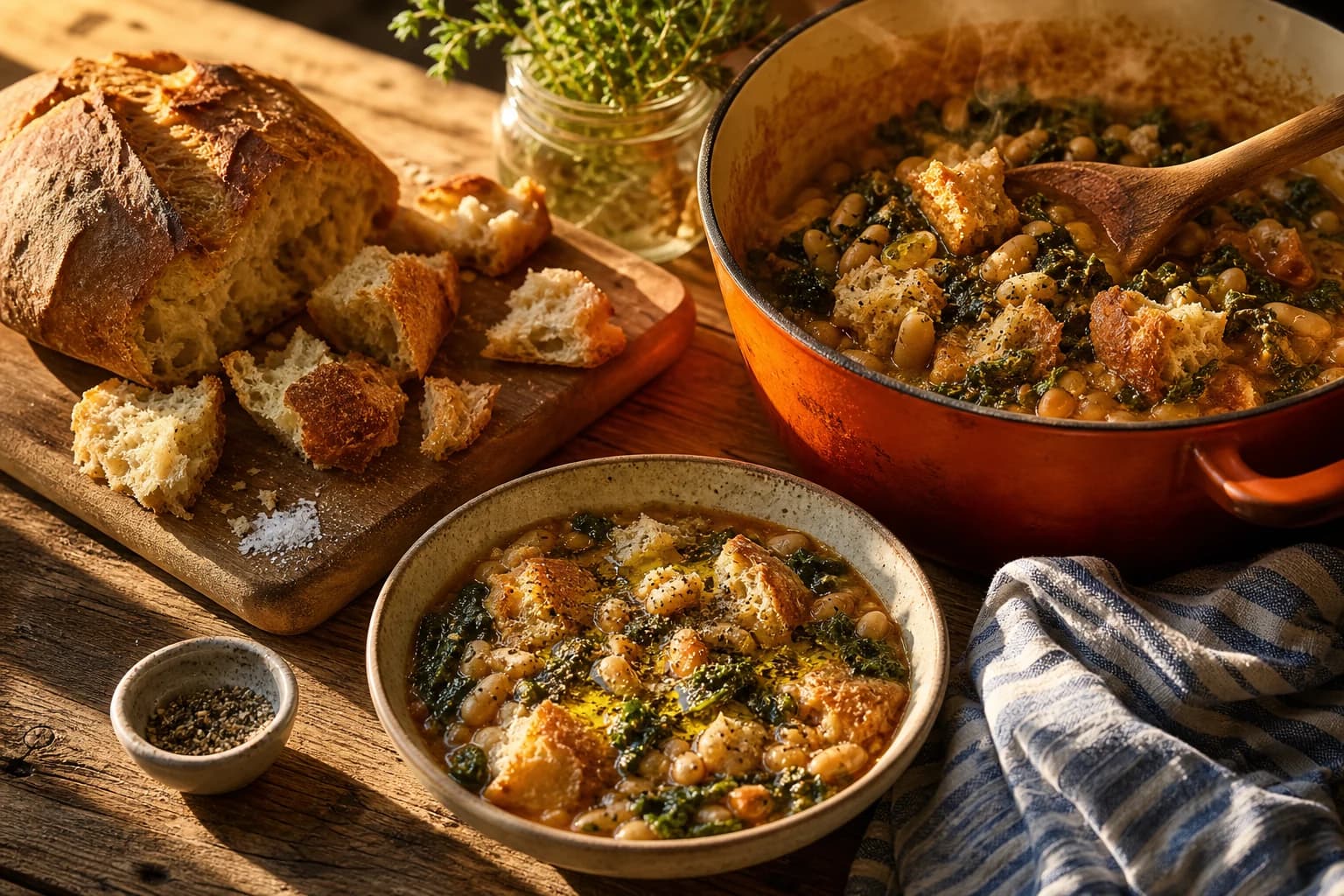 Etape 4 : Ajouter le pain rassis et rebouillir — Ribollita toscane au pain rustique
