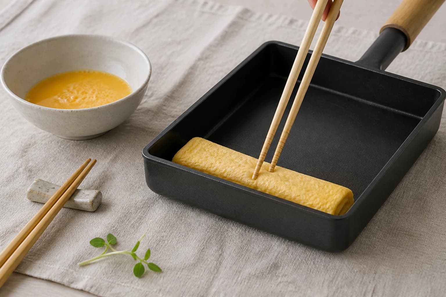 Etape 3 : Première couche (rouler le coeur) — Tamagoyaki au dashi : omelette japonaise roulée