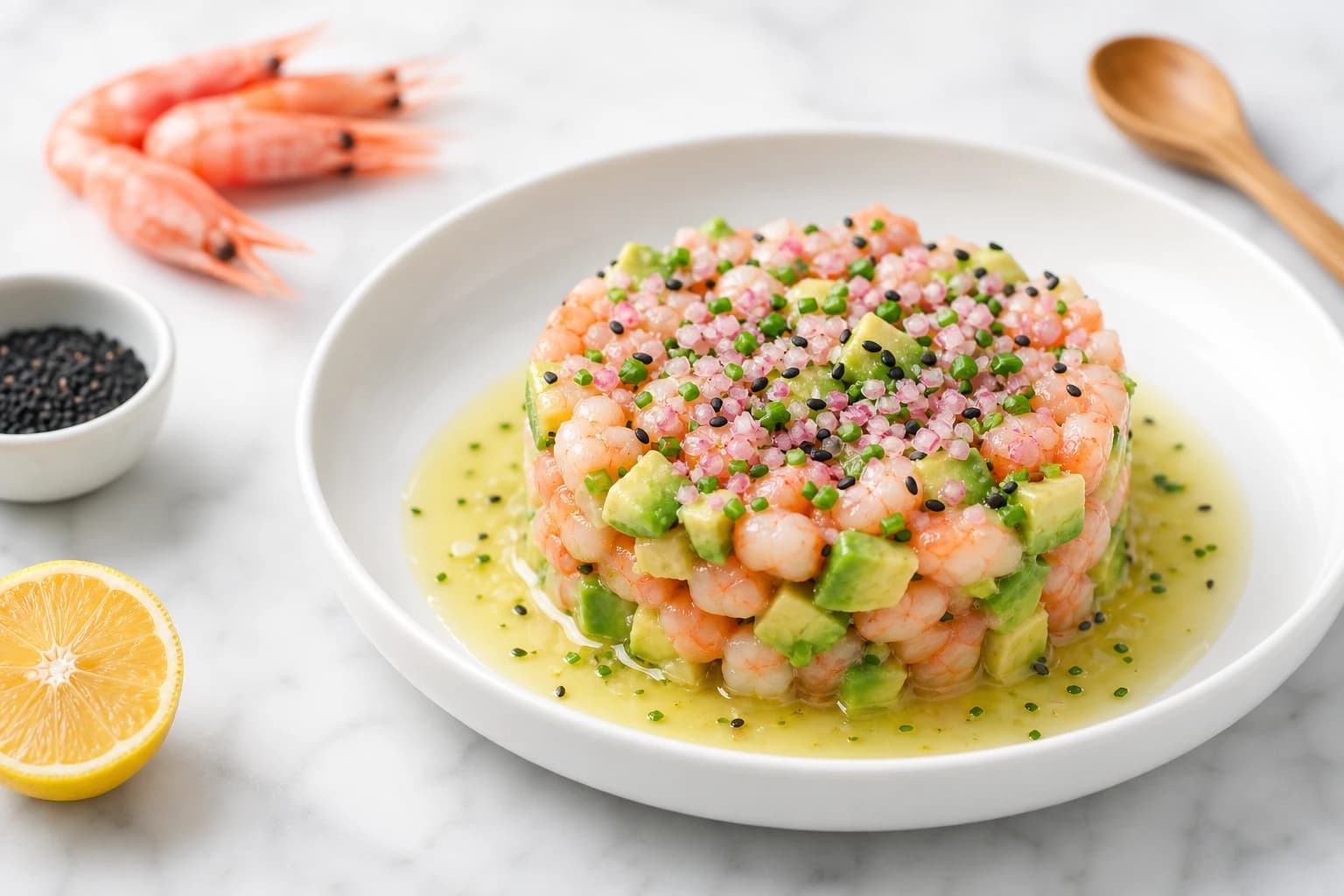 Tartare avocat, crevettes & yuzu