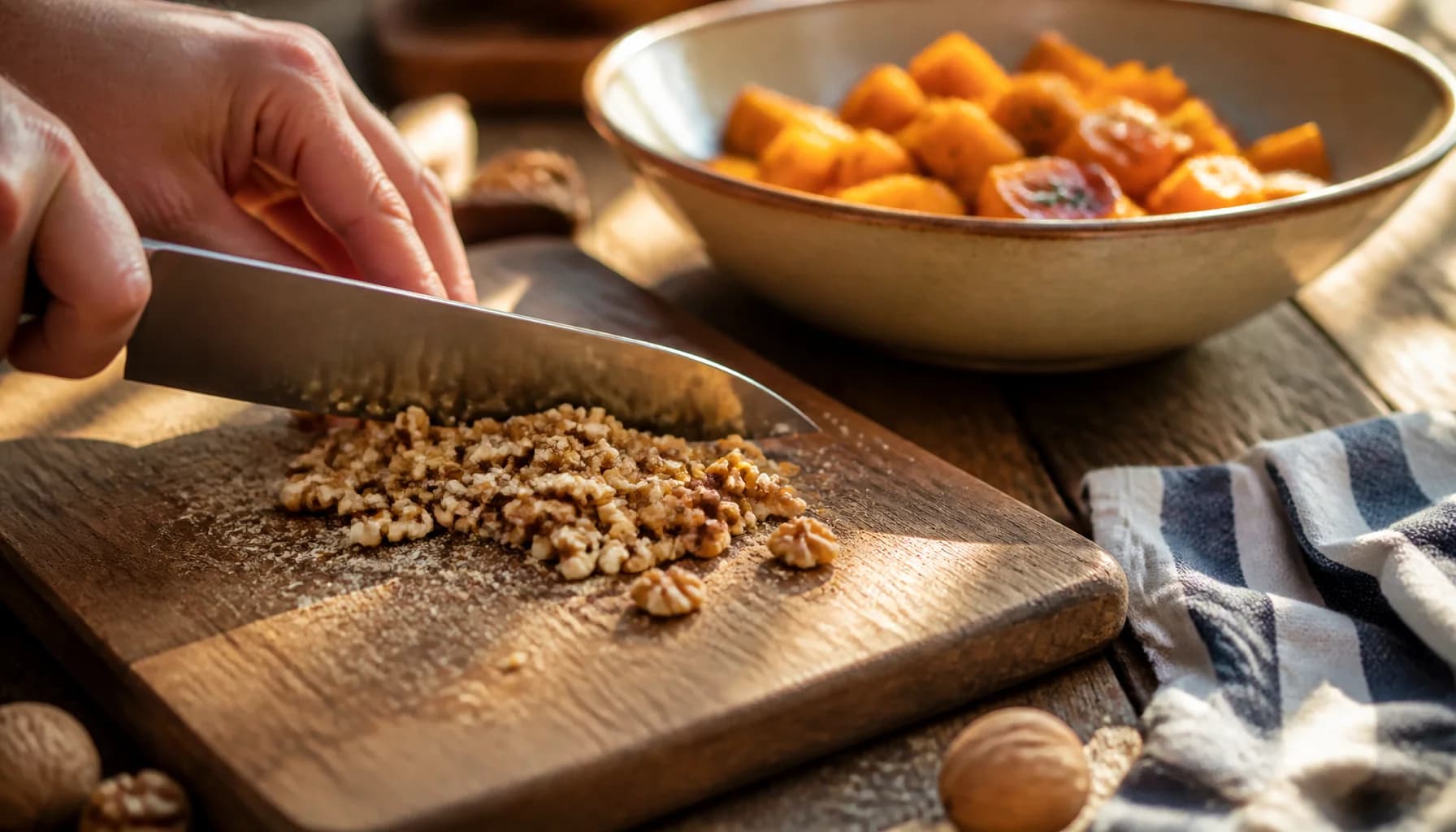 Etape 3 : Concasser les noix et assembler — Tartare de butternut rôtie & noix