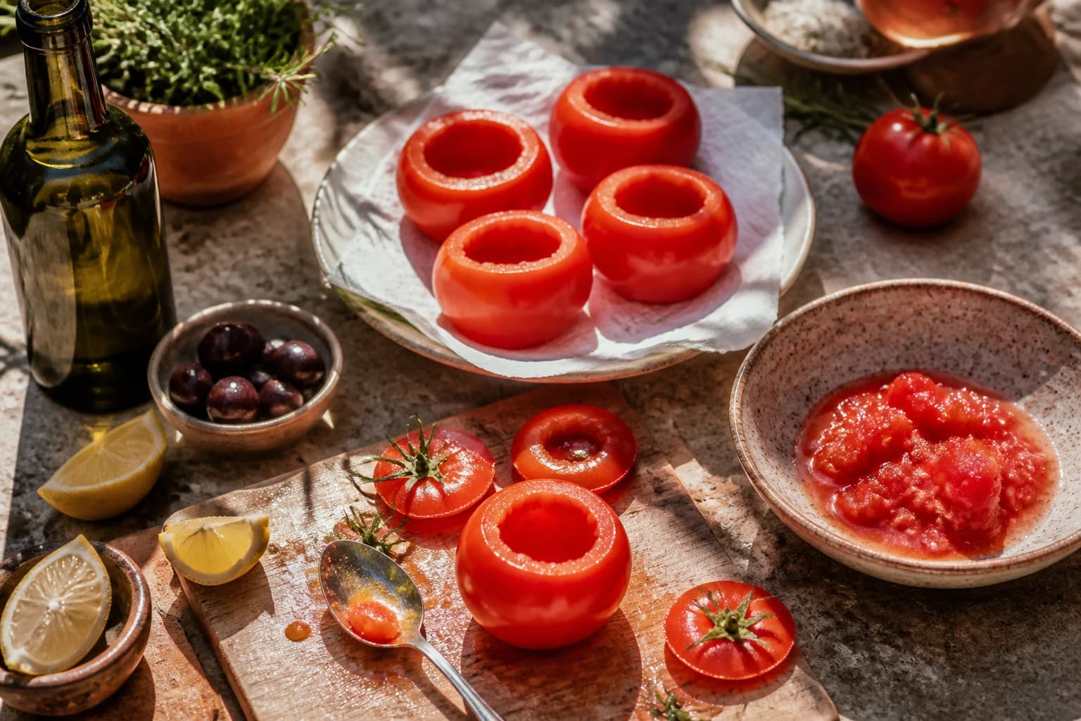 Etape 1 : Évider et préparer les tomates — Tomates farcies grecques au riz