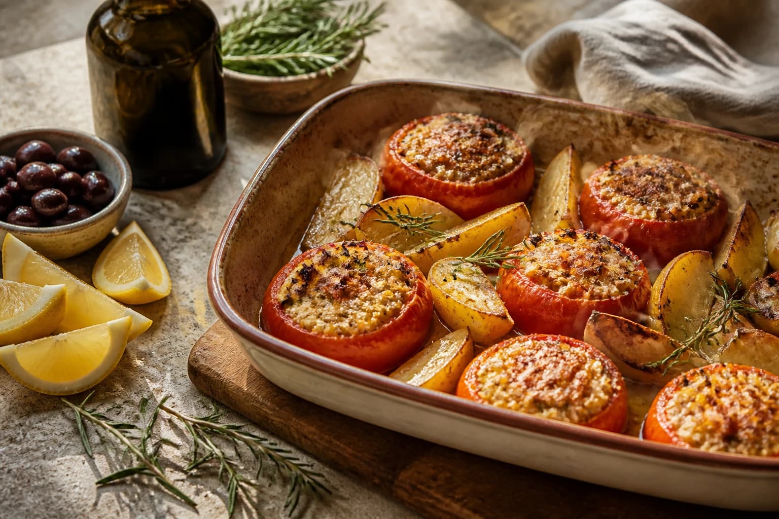Etape 4 : Rôtir lentement les gemista — Tomates farcies grecques au riz