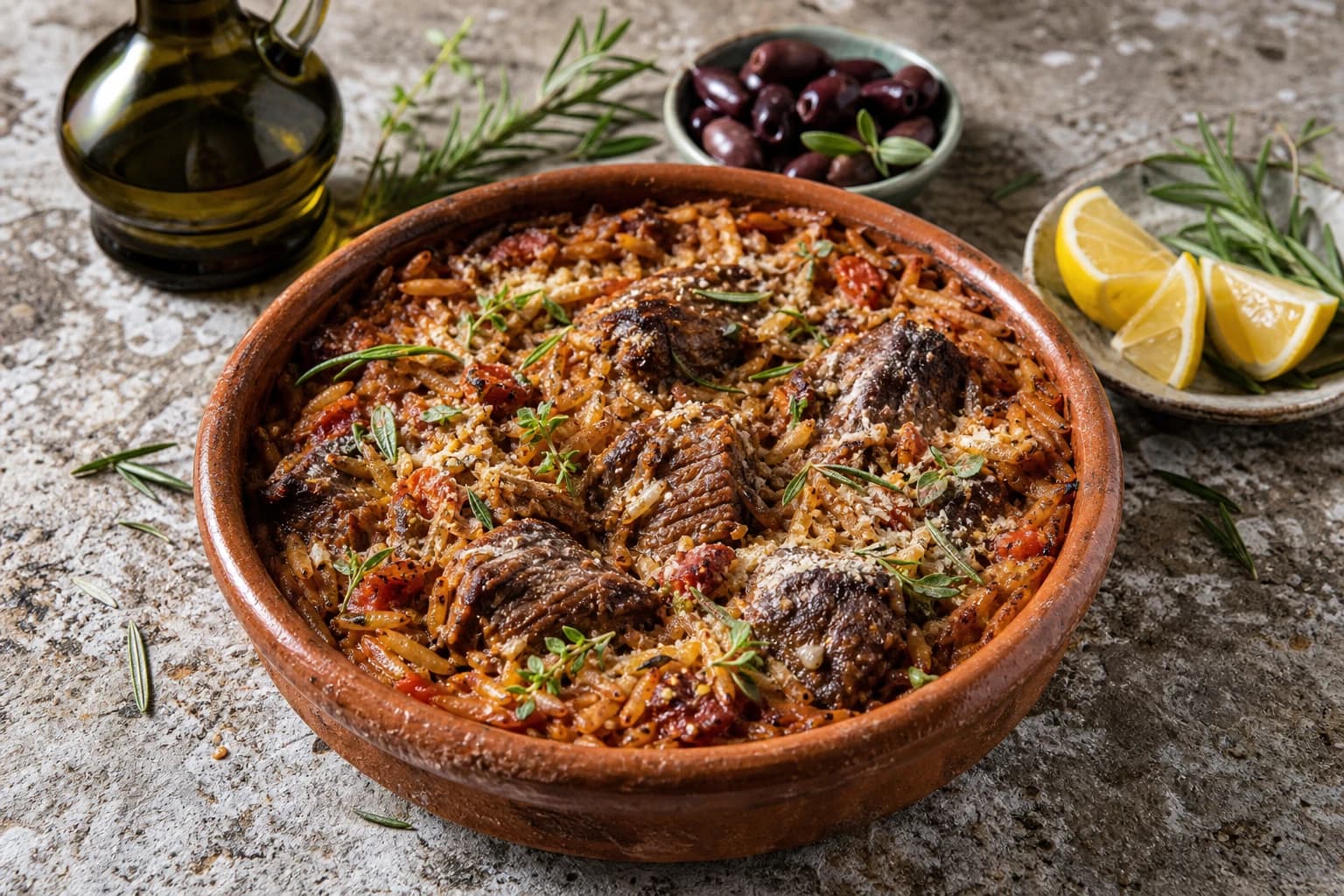 Veau mijoté à l'orzo giouvetsi