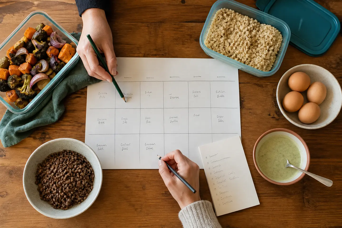 Deux adultes organisent ensemble quelques bases de repas simples pour diminuer la charge mentale alimentaire